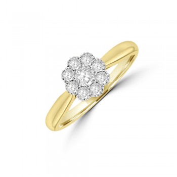 18ct Gold 9-stone Diamond Daisy Cluster Ring
