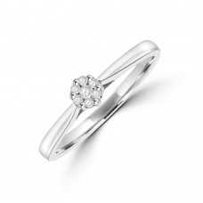 9ct White Gold Solitaire Cluster Diamond Ring