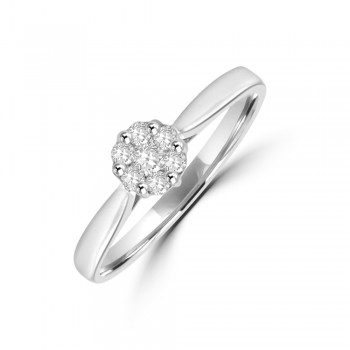 9ct White Gold Diamond Solitaire Cluster Ring