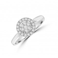 9ct White Gold Diamond Cluster Halo Ring