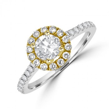 18ct White Gold Solitaire Diamond Yellow Halo Ring