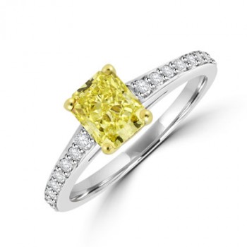 Platinum Yellow Diamond Solitaire Ring with set shoulders