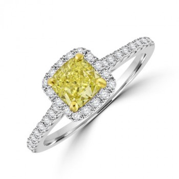 18ct White Gold Yellow Diamond Halo Ring