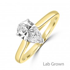 18ct Gold and Platinum Lab Grown Pear Solitaire Diamond ring