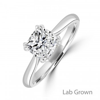 Platinum Solitaire Cushion Lab Grown EVS2 Diamond ring