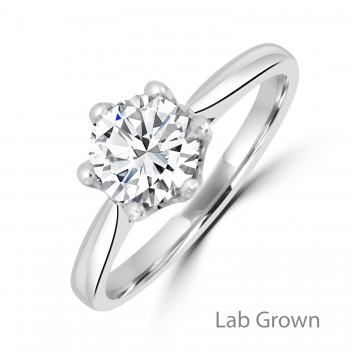 Platinum Solitaire DVVS2 Lab Grown Diamond 6 claw ring