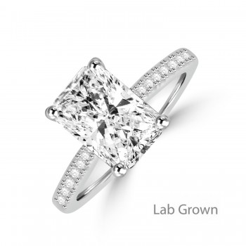 Platinum Radiant Lab Grown Solitaire Hidden Halo ring