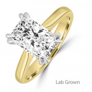 18ct Gold Platinum Radiant Lab Grown Diamond Solitaire ring