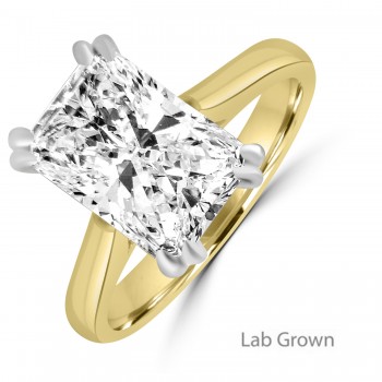 18ct Gold Platinum Radiant Lab Grown Diamond Solitaire ring