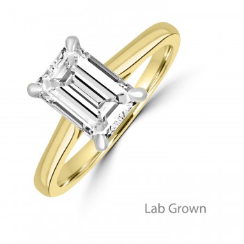 18ct Gold Platinum Emerald cut Lab Grown Diamond Solitaire ring