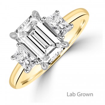 18ct Gold Platinum Emerald cut and Trapezium Lab Grown Diamond
