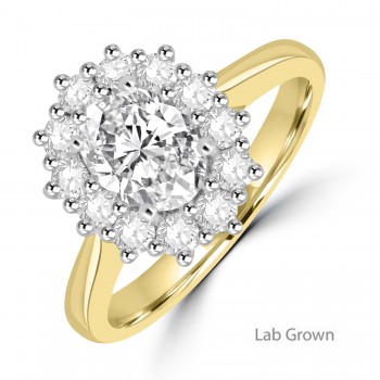 18ct Gold Platinum Lab Grown DVVS2 Diamond Oval cluster ring