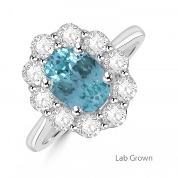 9ct White Gold Lab Grown Paraiba Tourmaline Cluster ring