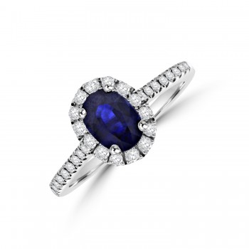 18ct White Gold Sapphire Diamond Halo Ring