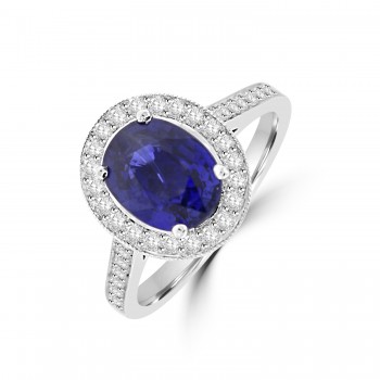 Platinum 2.18ct Sapphire & Oval Diamond Halo Ring