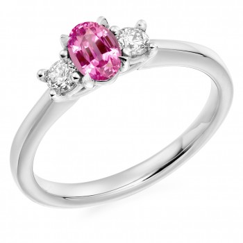 Platinum Three-stone Pink Sapphire and Diamond ring