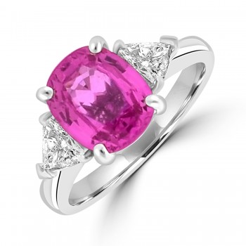 Platinum Pink Sapphire Cushion and Diamond Trillion ring