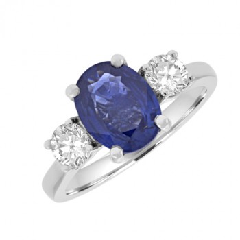 Platinum Three-stone Blue 2.36ct Sapphire and Diamond ring
