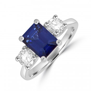 Platinum Emerald cut 1.80ct Sapphire and GSi2 Diamond ring
