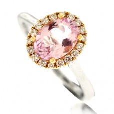 Platinum & 18ct Rose Gold Pink Morganite Diamond Halo Ring