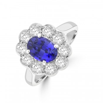 Platinum Oval 1.59ct Sapphire and Diamond Cluster Ring Platinum Oval 1.59ct Sapphire and Diamond Cluster Ring