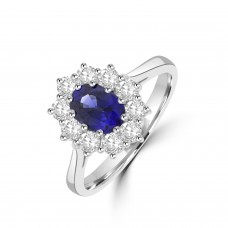 Platinum .95ct Sapphire & Diamond Oval Cluster Ring
