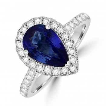 Platinum Sapphire and Diamond Pear Halo ring
