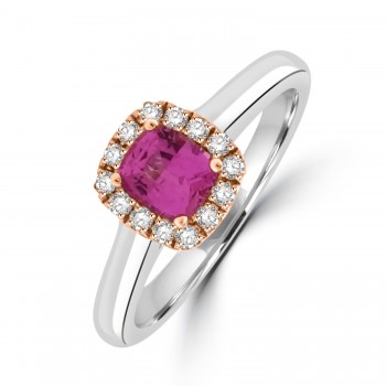 Platinum 18ct Rose Gold Pink Sapphire Diamond Halo ring Platinum 18ct Rose Gold Pink Sapphire Diamond Halo ring