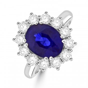 Platinum 3.78ct Sapphire and Diamond Oval Cluster ring Platinum 3.78ct Sapphire and Diamond Oval Cluster ring