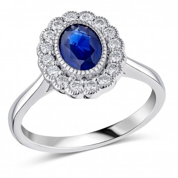 Platinum Sapphire and Diamond Oval Vintage Cluster ring Platinum Sapphire and Diamond Oval Vintage Cluster ring