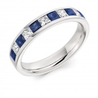 Platinum Sapphire and Diamond Princess cut Eternity ring