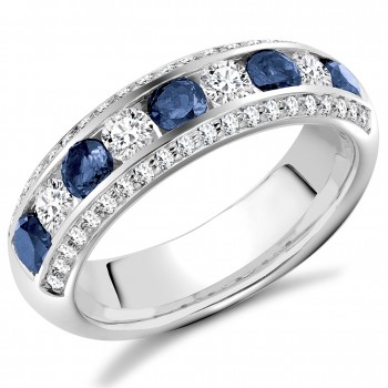 Platinum Sapphire and Diamond Three-row Eternity ring