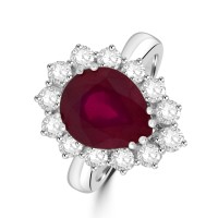 Platinum Ruby and Diamond Pear cluster ring