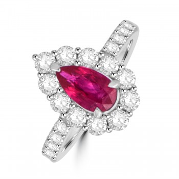 Platinum Ruby and Diamond Pear cluster ring