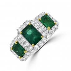 Platinum Triple Emerald Diamond Cluster Ring