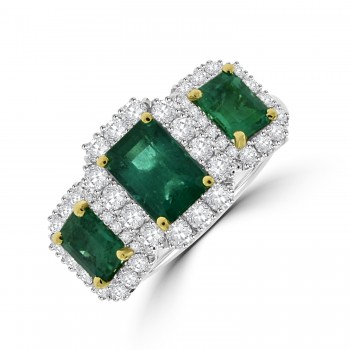 Platinum Triple Emerald Diamond Cluster Ring