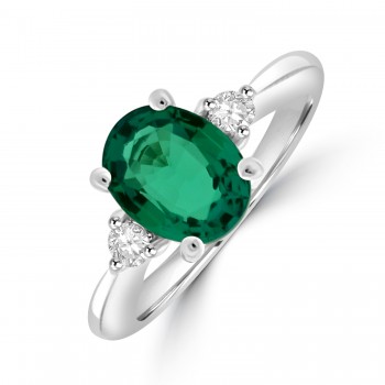 Platinum Three-stone Oval Emerald and Diamond ring Platinum Three-stone Oval Emerald and Diamond ring