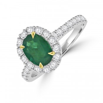 Platinum Emerald & Diamond Oval Halo Ring