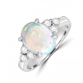Platinum Opal and Trefoil Diamond ring