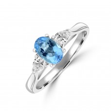 Platinum Three-stone Oval Aquamarine and Pear Diamond Ring