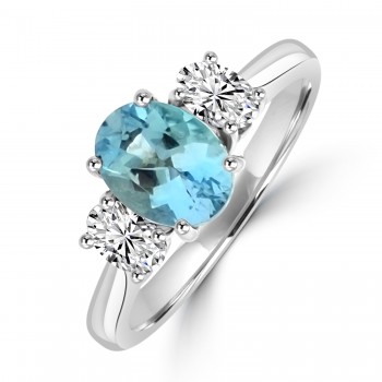 Platinum Oval Three-stone Aquamarine and DVS1 Diamond ring