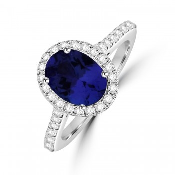 Platinum 1.85ct Tanzanite Oval Diamond Halo ring