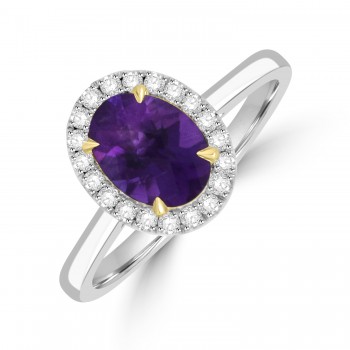 Platinum Oval Amethyst Diamond Halo ring
