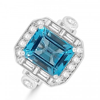 Platinum Blue Topaz Diamond Baguette Cluster ring Platinum Blue Topaz Diamond Baguette Cluster ring