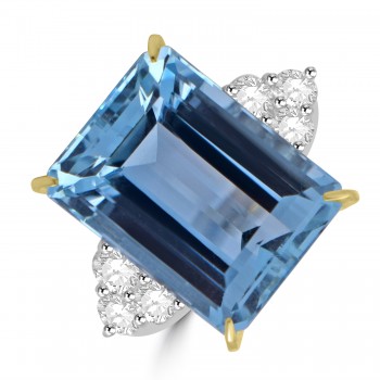 Platinum Emerald cut 11.51ct Aquamarine Trefoil Diamond ring