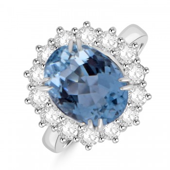 Platinum Oval 2.99ct Aquamarine and Diamond cluster ring
