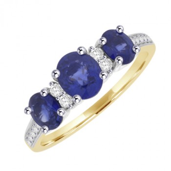 18ct Gold 3-stone Sapphire Ring with Diamond Shoulders