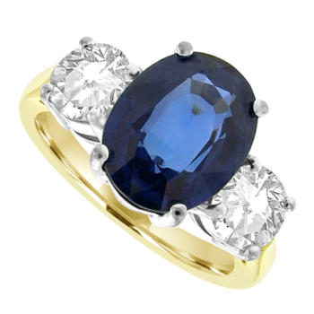 18ct Gold 3-Stone Sapphire & Diamond RIng