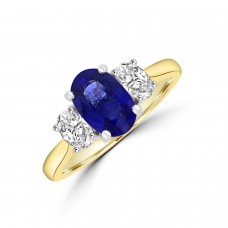 18ct Gold Oval 1.73ct Sapphire and Diamond Three-stone Ring