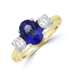 18ct Gold Three-stone 1.45ct Sapphire & Diamond Ring